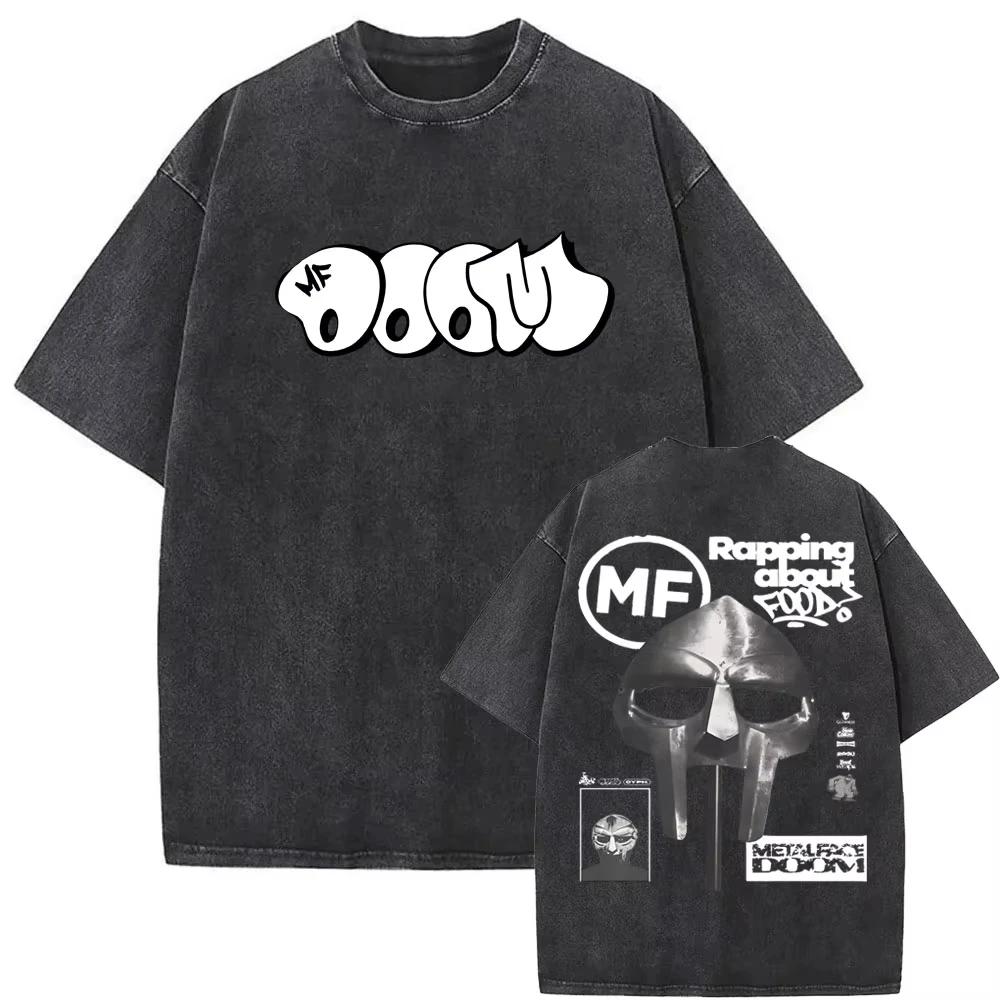 2025 Washed Vintage Rapper Mf Doom MM FOOD Graphic Print Tshirt Men Women Hip Hop Fashion T-shirts Male Casual