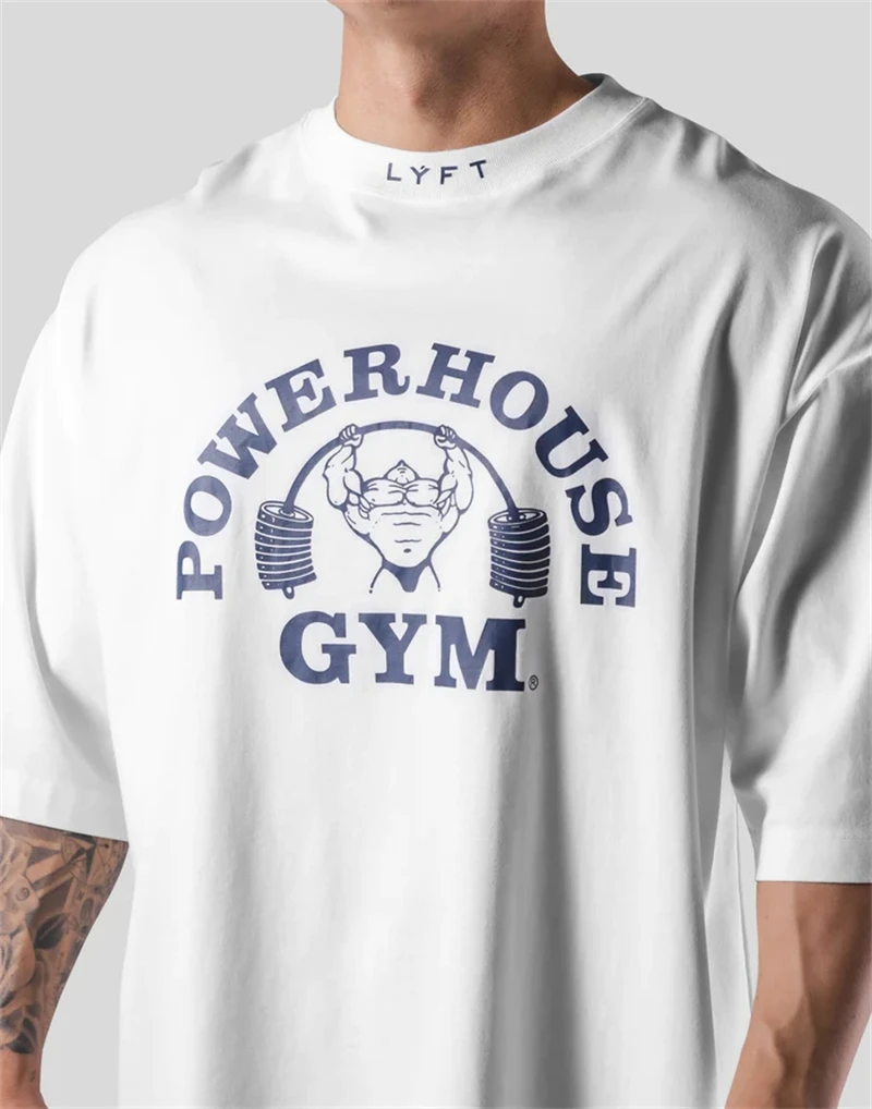 LYFT Jointly Men Running Sports Cotton T-shirt Gym Fitness Bodybuilding Loose Print Shirt Summer Male Jogging Training Tee Tops