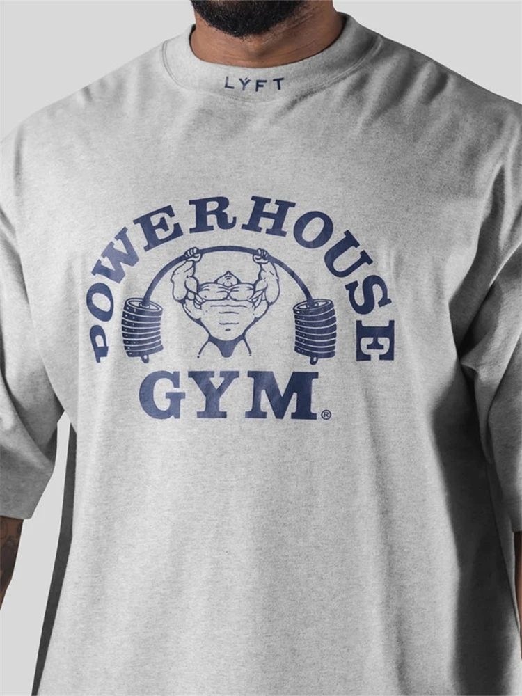 LYFT Jointly Men Running Sports Cotton T-shirt Gym Fitness Bodybuilding Loose Print Shirt Summer Male Jogging Training Tee Tops
