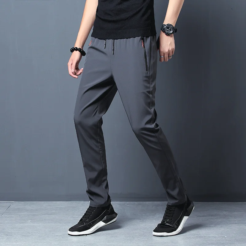 Men's Casual Pants Business Stretch Slim Fit Elastic Waist Jogger Korean Classic Blue Black Gray Male Brand Trousers