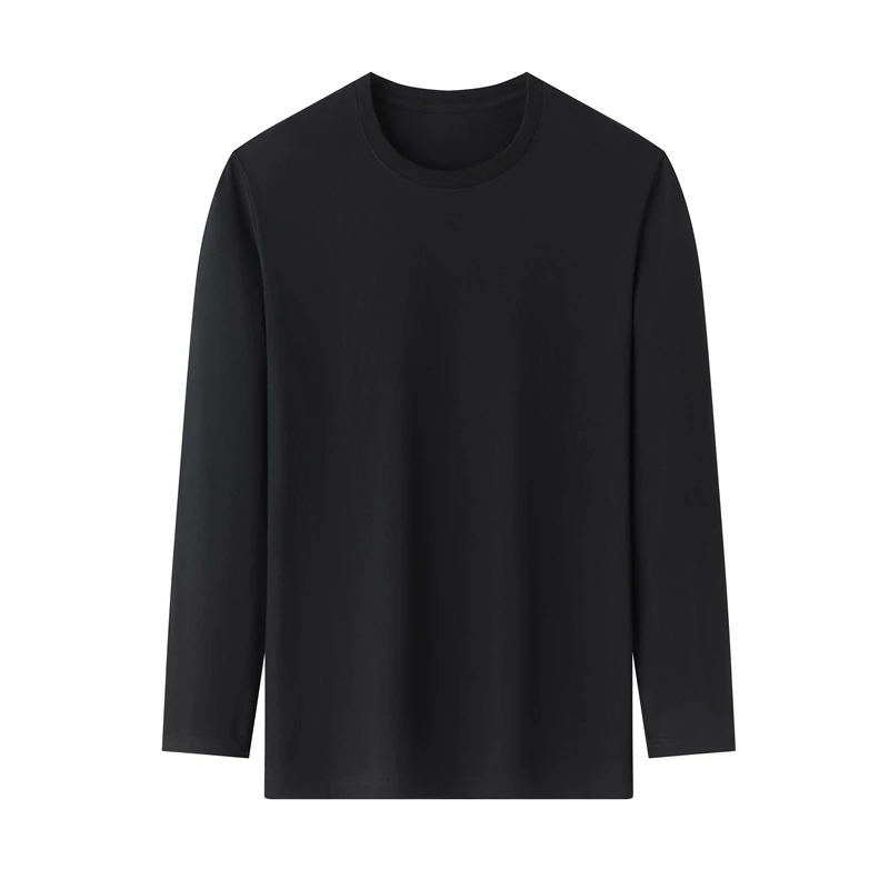 Men's Solid Color round Neck Long Sleeve T-Shirt Cotton Summer Comfortable Breathable Casual Top in Various Colors