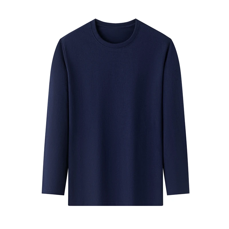 Men's Solid Color round Neck Long Sleeve T-Shirt Cotton Summer Comfortable Breathable Casual Top in Various Colors
