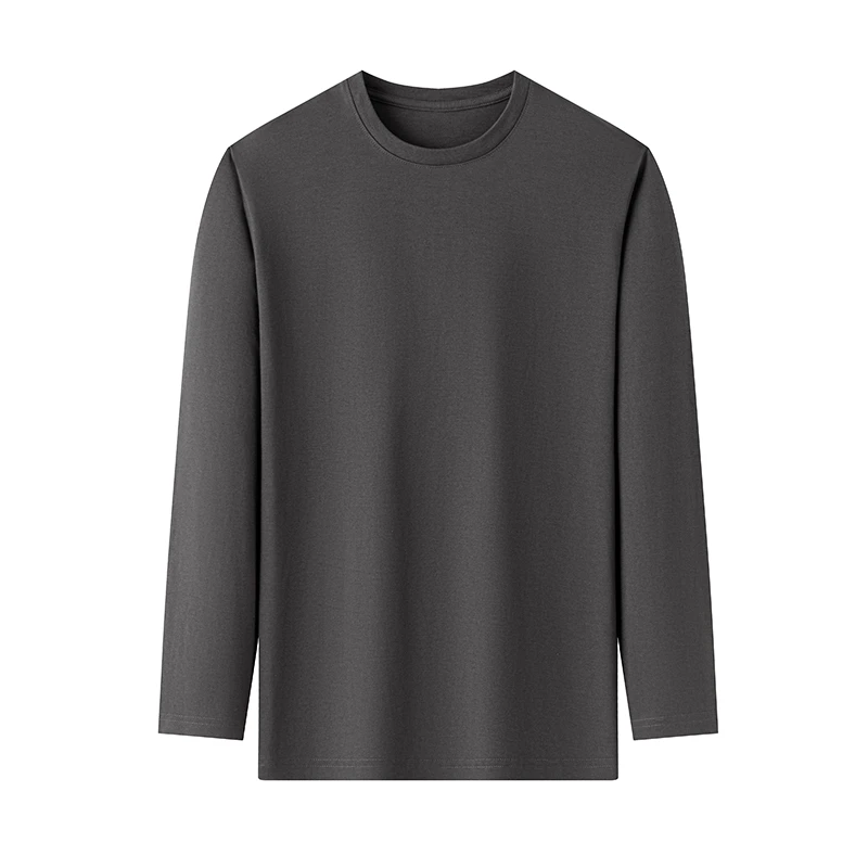 Men's Solid Color round Neck Long Sleeve T-Shirt Cotton Summer Comfortable Breathable Casual Top in Various Colors