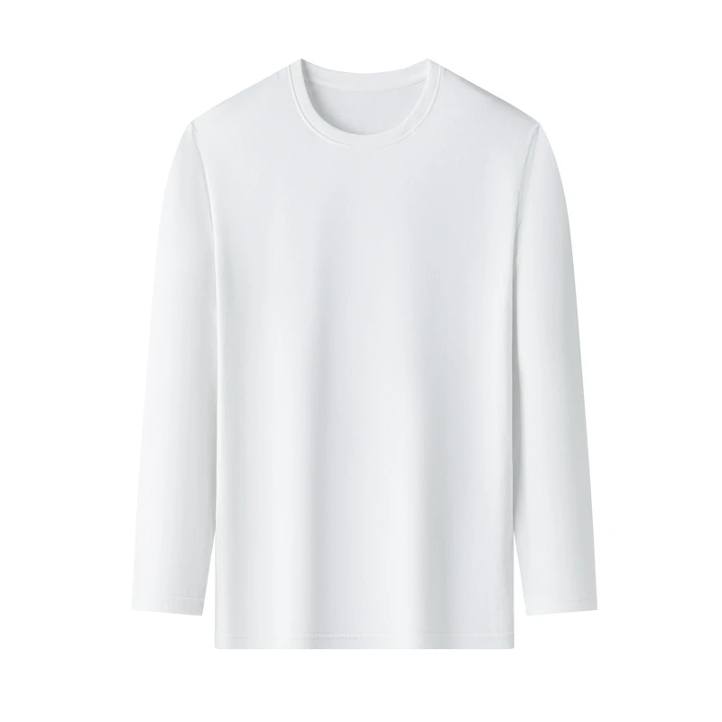 Men's Solid Color round Neck Long Sleeve T-Shirt Cotton Summer Comfortable Breathable Casual Top in Various Colors