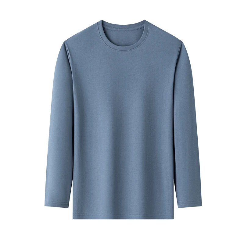 Men's Solid Color round Neck Long Sleeve T-Shirt Cotton Summer Comfortable Breathable Casual Top in Various Colors