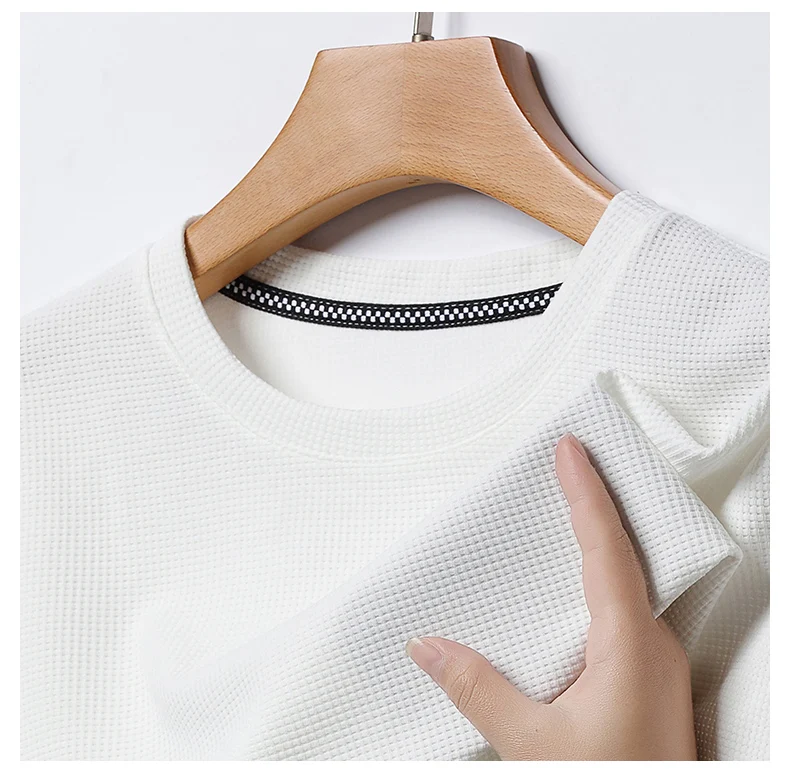 Men's New Summer Waffle round Neck Short Sleeve T-Shirt Comfortable Breathable Short-Sleeved Top for Casual Wear