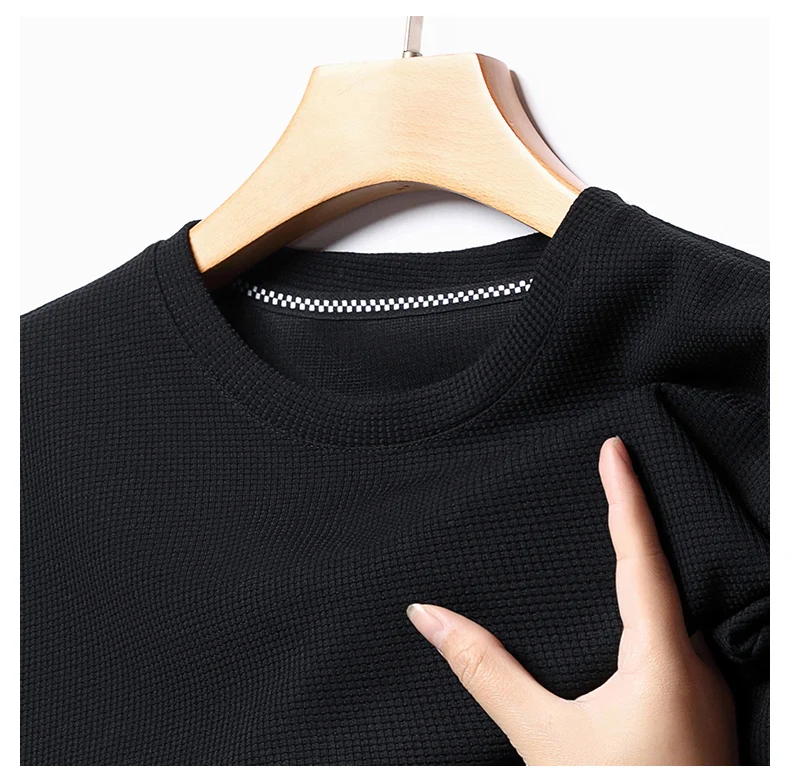 Men's New Summer Waffle round Neck Short Sleeve T-Shirt Comfortable Breathable Short-Sleeved Top for Casual Wear