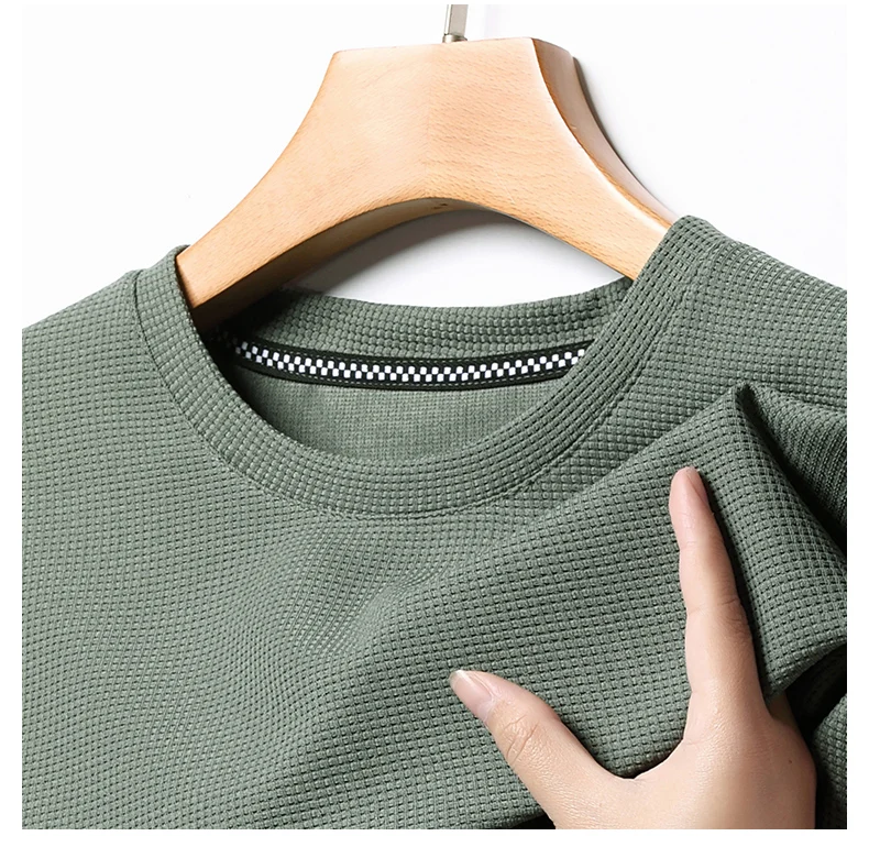 Men's New Summer Waffle round Neck Short Sleeve T-Shirt Comfortable Breathable Short-Sleeved Top for Casual Wear