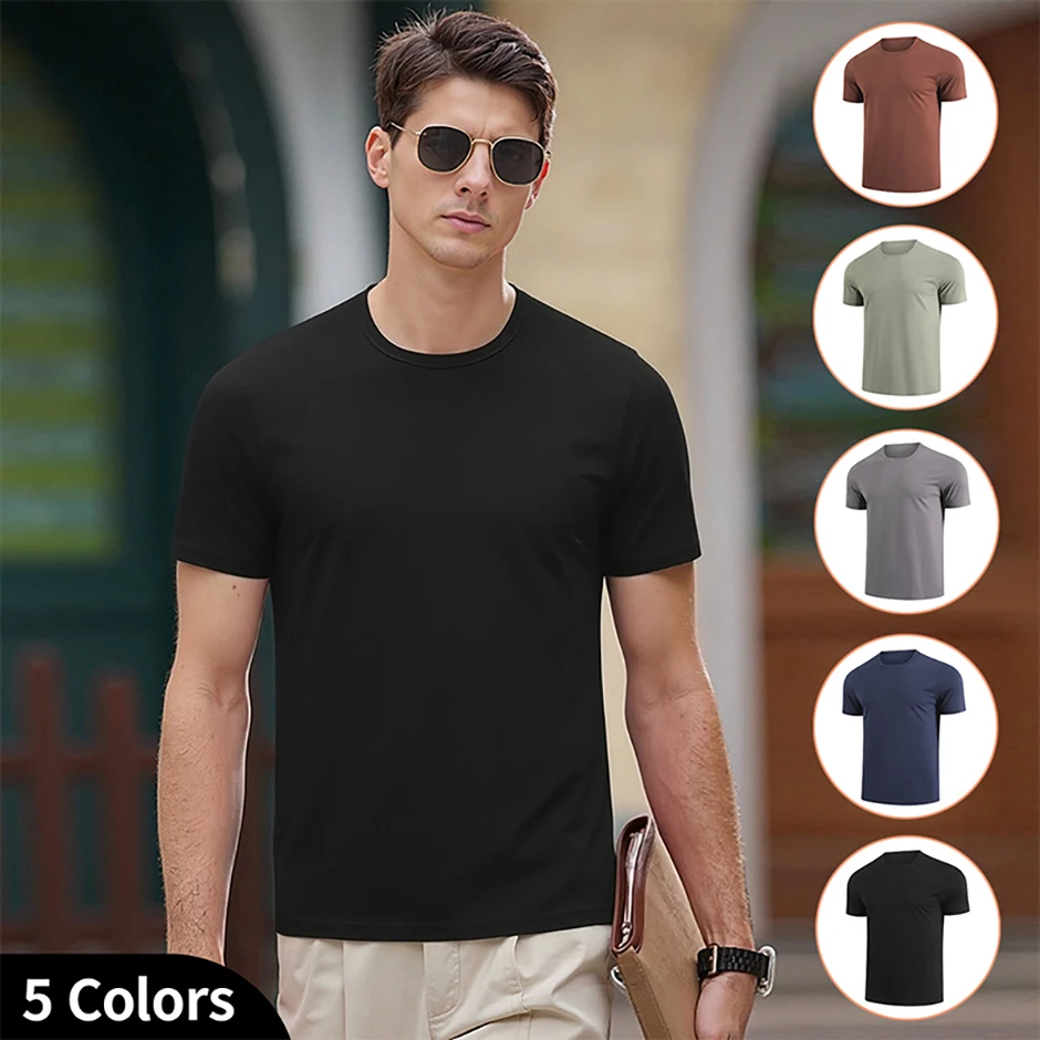 Men's Summer 5-Color Short-Sleeved Middle-Aged Casual Versatile Round-Neck Top for Teenagers, Comfortable Daily Handsome T-Shirt