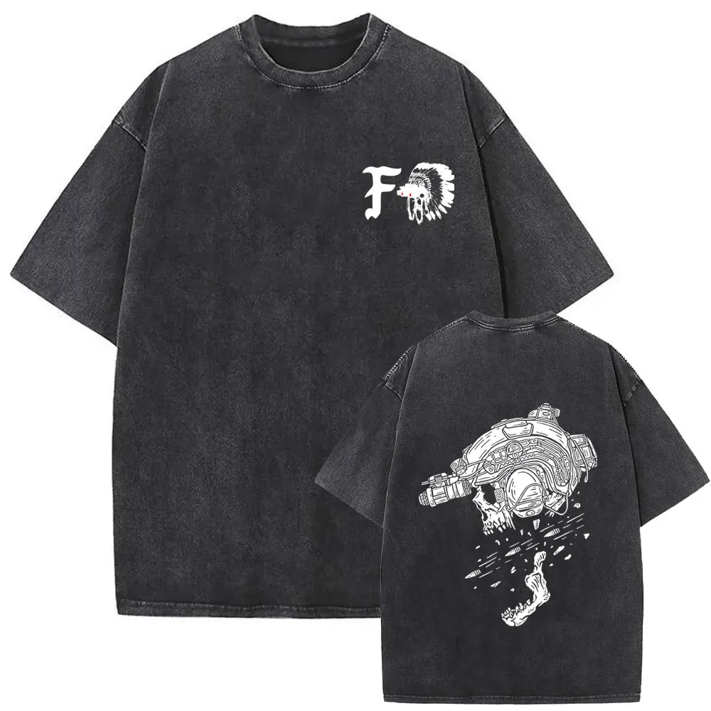 Forward Observations Group Vintage Washed T-shirt Skeleton Graphic T Shirts Men Women Fashion Oversized T-shirts Male Streetwear