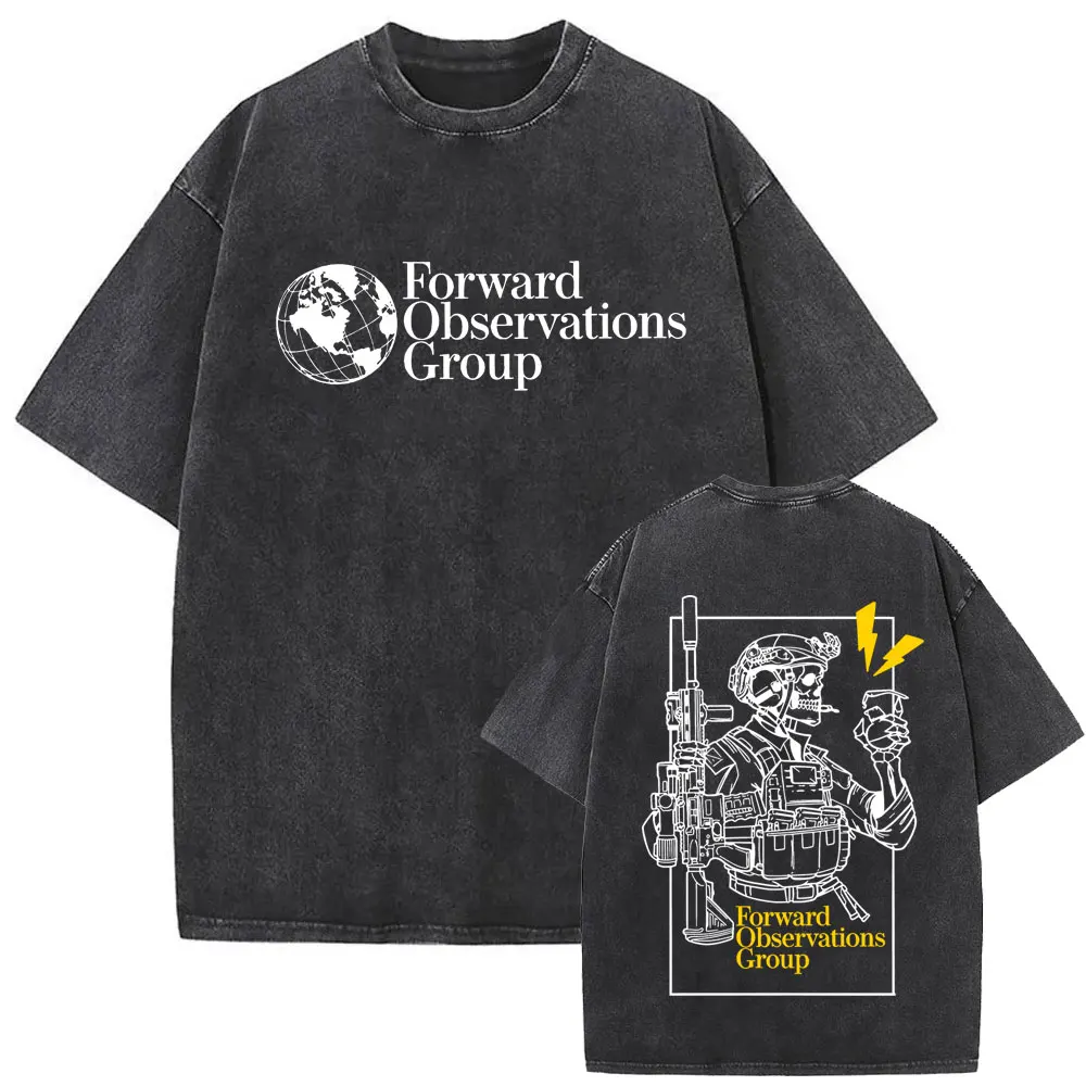 Forward Observations Group Vintage Washed T-shirt Skeleton Graphic T Shirts Men Women Fashion Oversized T-shirts Male Streetwear