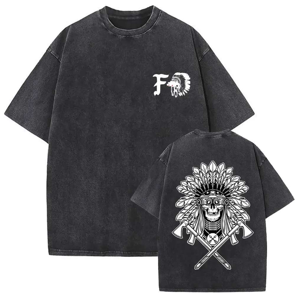Forward Observations Group Vintage Washed T-shirt Skeleton Graphic T Shirts Men Women Fashion Oversized T-shirts Male Streetwear