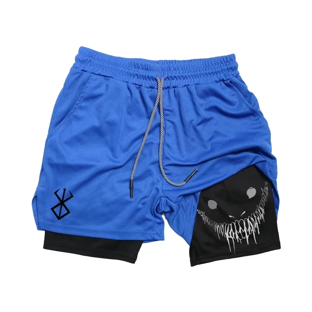 Summer Men Shorts Funny Graphic Print Running Fitness Gym Training Sport Shorts Quick Dry Workout Jogging Double Deck Shorts Man