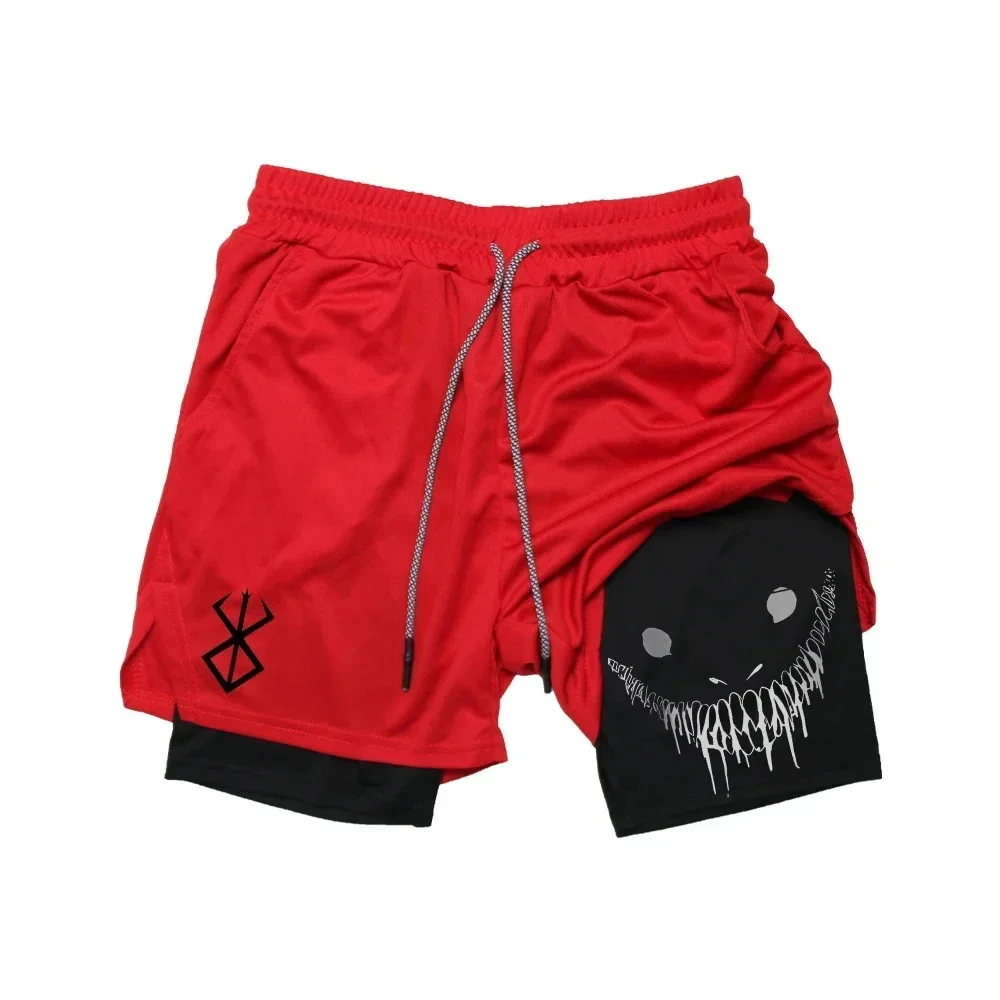 Summer Men Shorts Funny Graphic Print Running Fitness Gym Training Sport Shorts Quick Dry Workout Jogging Double Deck Shorts Man