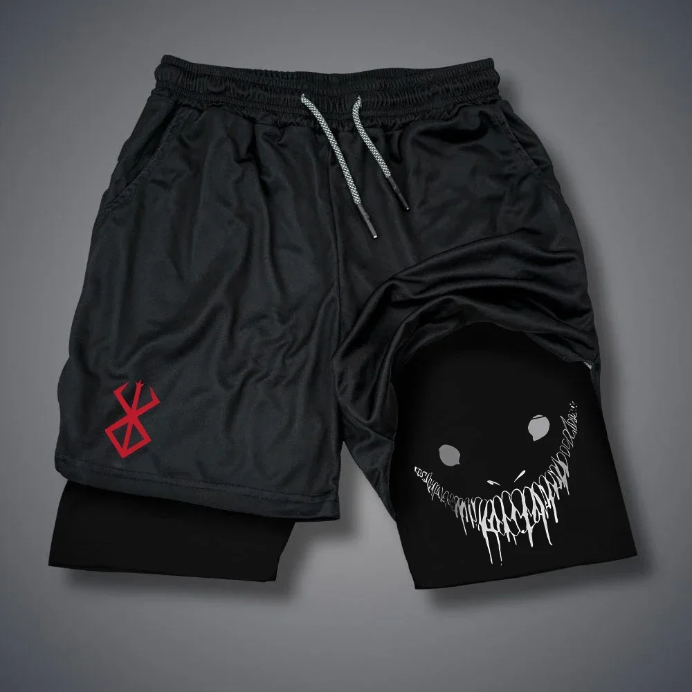 Summer Men Shorts Funny Graphic Print Running Fitness Gym Training Sport Shorts Quick Dry Workout Jogging Double Deck Shorts Man