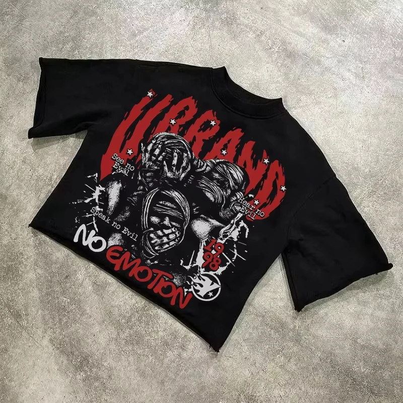 We Are All Alone Abstract Human Face Graphics Printed Cotton T-Shirt Men Y2K Short Sleeves Oversize vintage t shirt