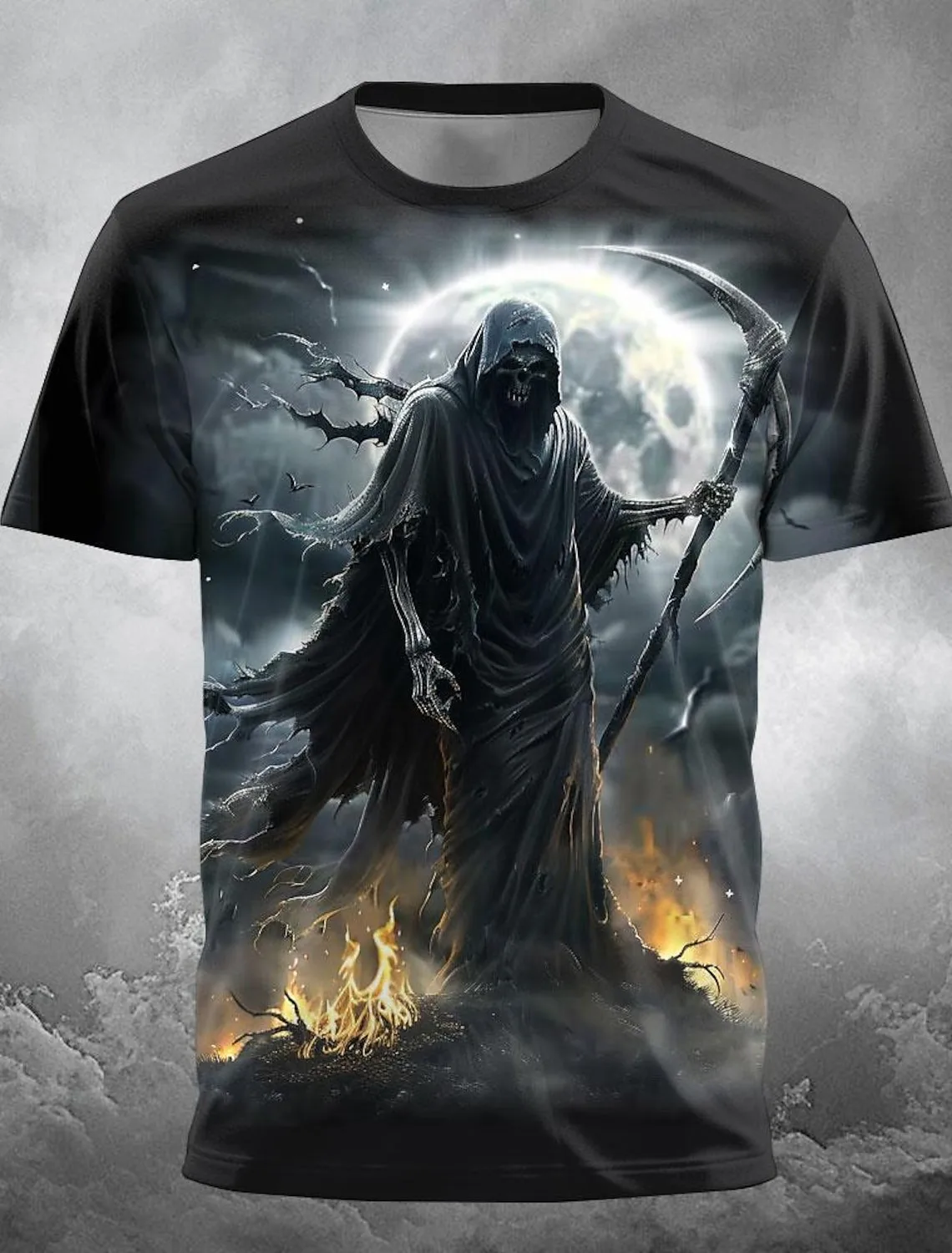 Hot Selling European and American Men's Summer Personalized Skull Print Halloween Breathable Round Neck T-Shirt Outdoor Party To
