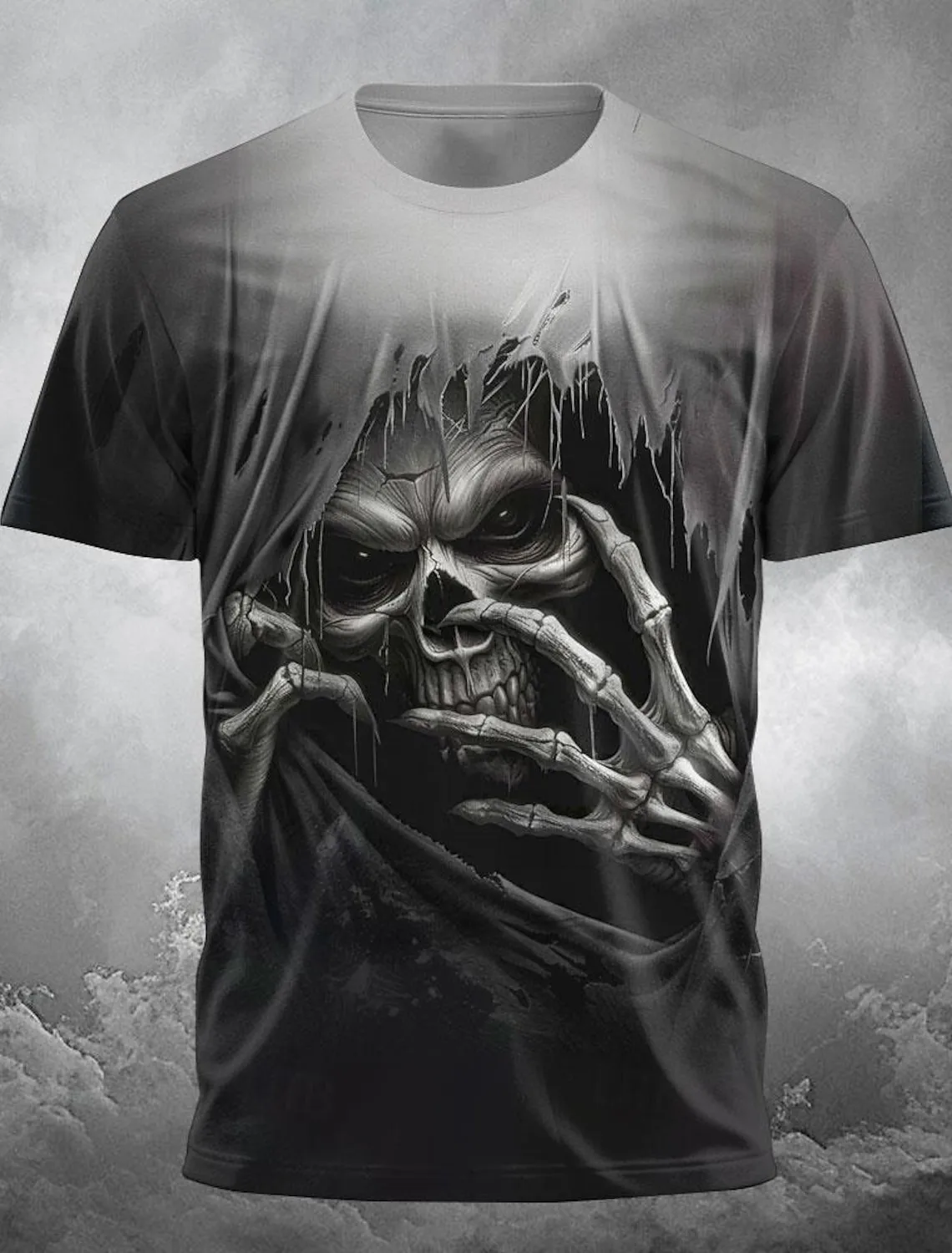 Hot Selling European and American Men's Summer Personalized Skull Print Halloween Breathable Round Neck T-Shirt Outdoor Party To