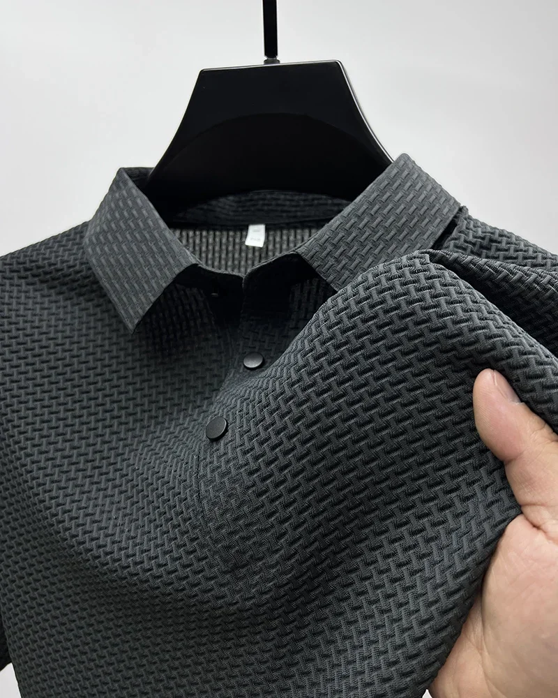 Summer New Men's Lop-up Hollow Short-sleeved Polo Shirt Ice Silk Brand Clothes Breathable Business Fashion T-Shirt Male Upto 6XL