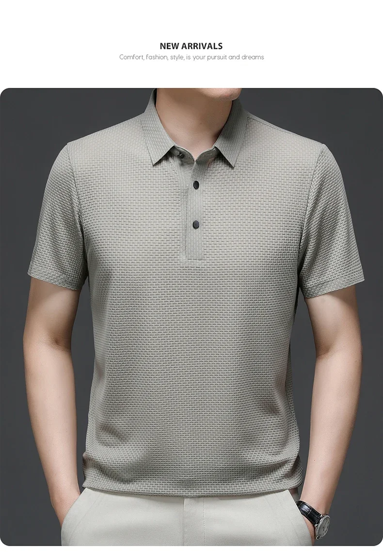 Summer New Men's Lop-up Hollow Short-sleeved Polo Shirt Ice Silk Brand Clothes Breathable Business Fashion T-Shirt Male Upto 6XL