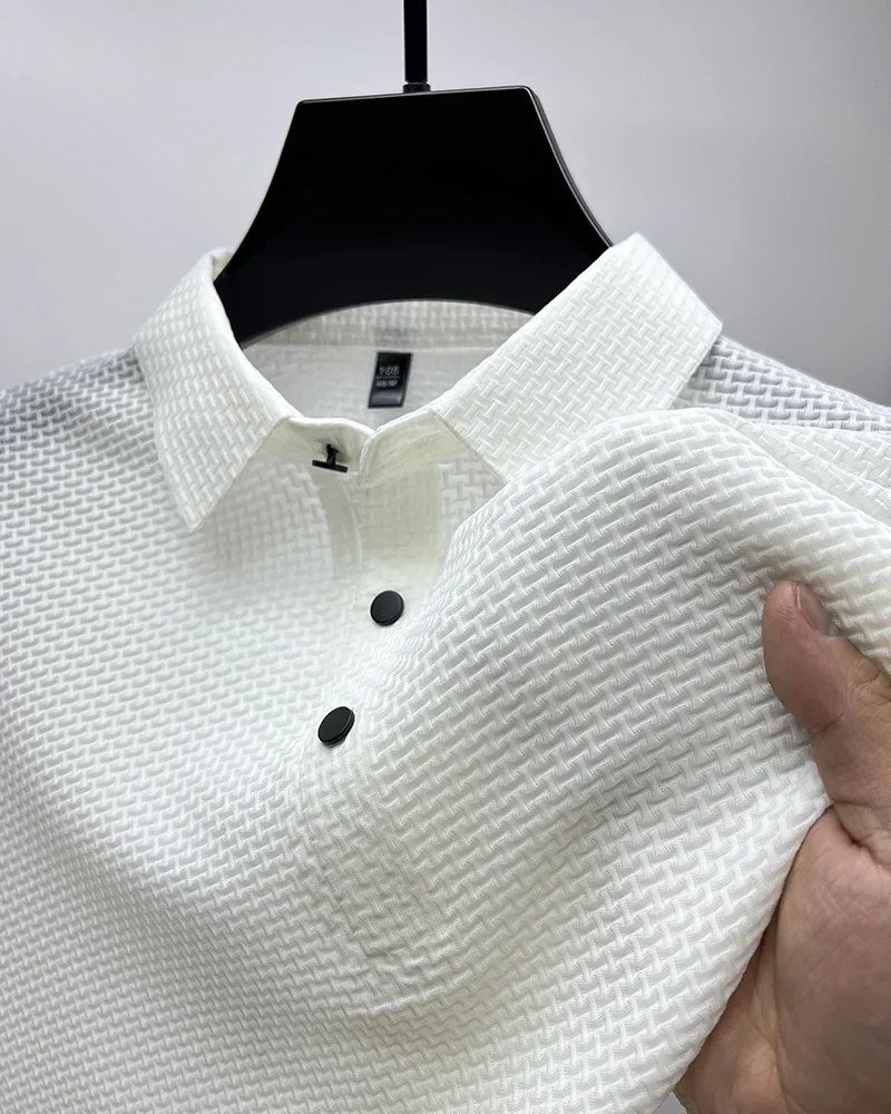 Summer New Men's Lop-up Hollow Short-sleeved Polo Shirt Ice Silk Brand Clothes Breathable Business Fashion T-Shirt Male Upto 6XL