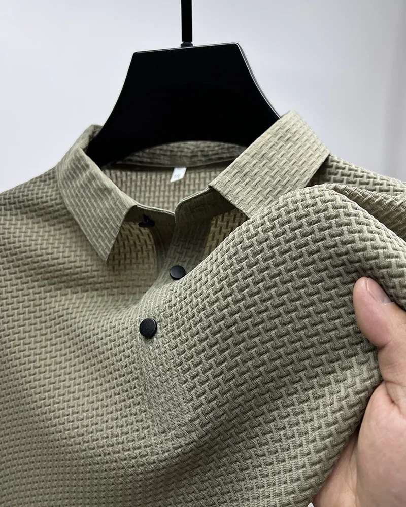 Summer New Men's Lop-up Hollow Short-sleeved Polo Shirt Ice Silk Brand Clothes Breathable Business Fashion T-Shirt Male Upto 6XL