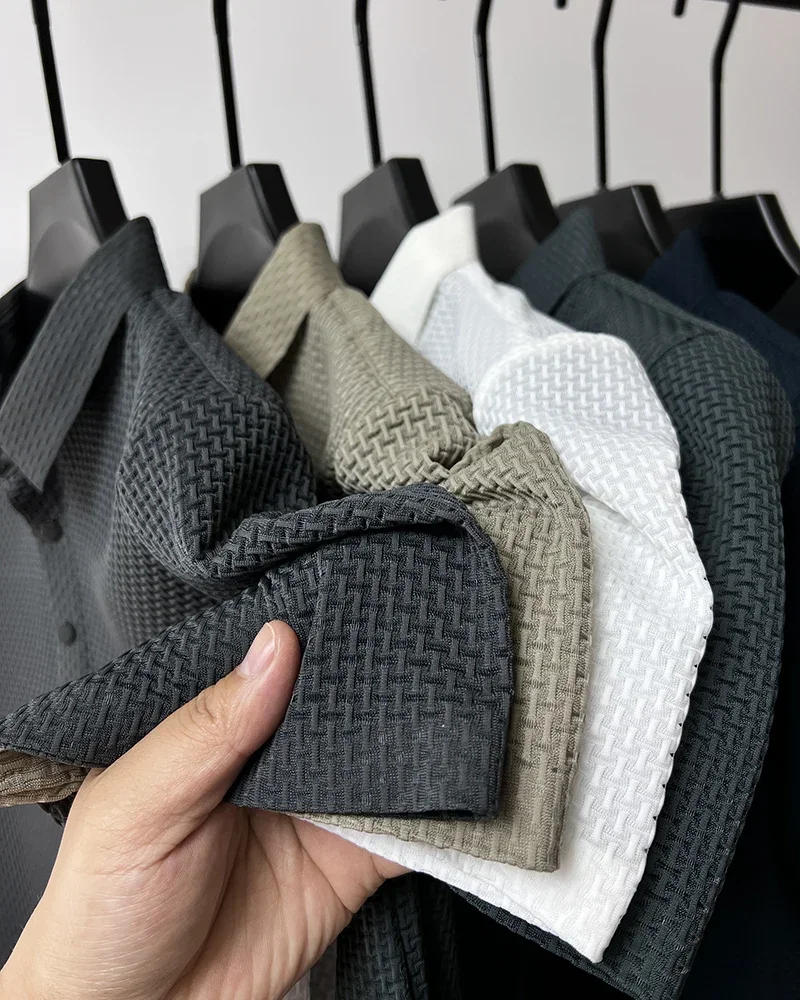 Summer New Men's Lop-up Hollow Short-sleeved Polo Shirt Ice Silk Brand Clothes Breathable Business Fashion T-Shirt Male Upto 6XL