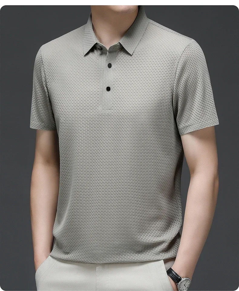 Summer New Men's Lop-up Hollow Short-sleeved Polo Shirt Ice Silk Brand Clothes Breathable Business Fashion T-Shirt Male Upto 6XL