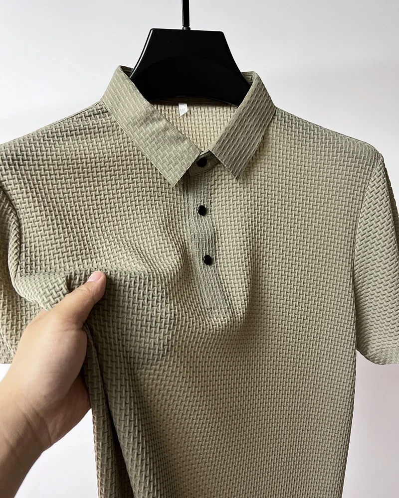 Summer New Men's Lop-up Hollow Short-sleeved Polo Shirt Ice Silk Brand Clothes Breathable Business Fashion T-Shirt Male Upto 6XL