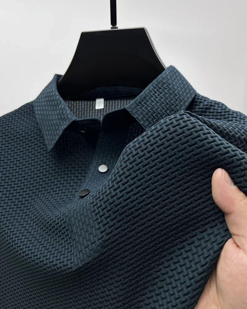 Summer New Men's Lop-up Hollow Short-sleeved Polo Shirt Ice Silk Brand Clothes Breathable Business Fashion T-Shirt Male Upto 6XL