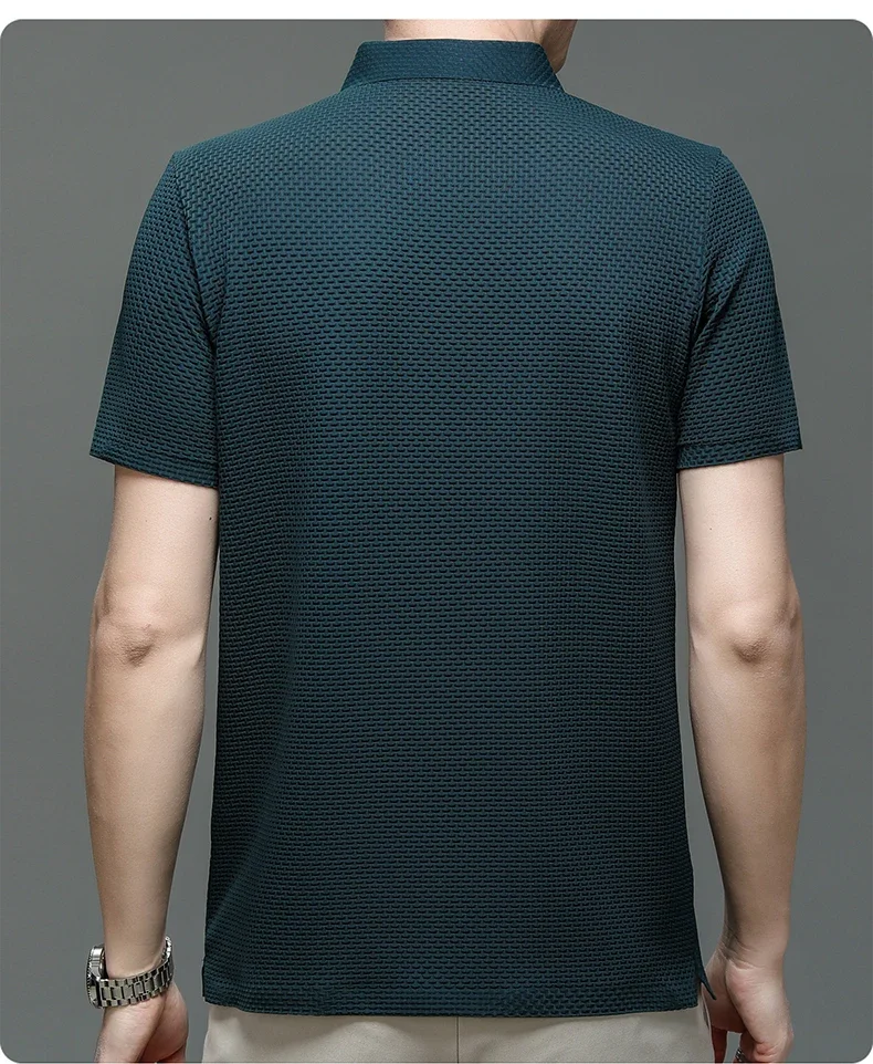 Summer New Men's Lop-up Hollow Short-sleeved Polo Shirt Ice Silk Brand Clothes Breathable Business Fashion T-Shirt Male Upto 6XL