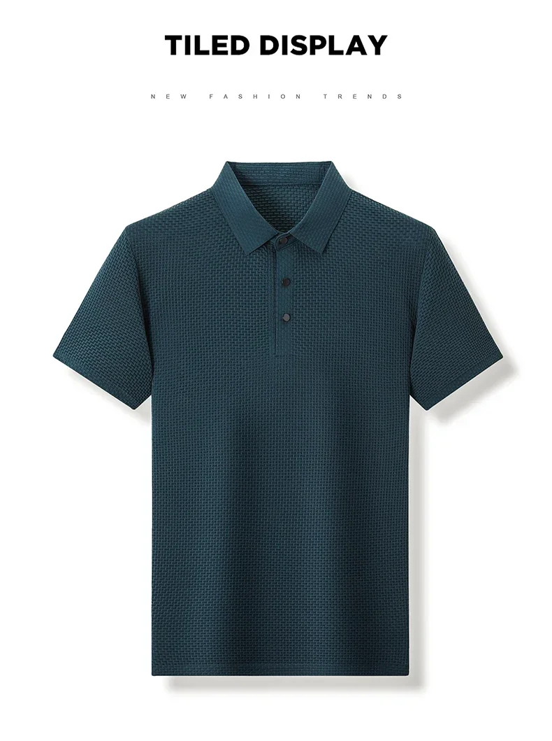 Summer New Men's Lop-up Hollow Short-sleeved Polo Shirt Ice Silk Brand Clothes Breathable Business Fashion T-Shirt Male Upto 6XL