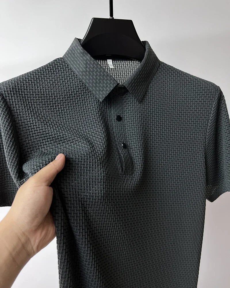 Summer New Men's Lop-up Hollow Short-sleeved Polo Shirt Ice Silk Brand Clothes Breathable Business Fashion T-Shirt Male Upto 6XL