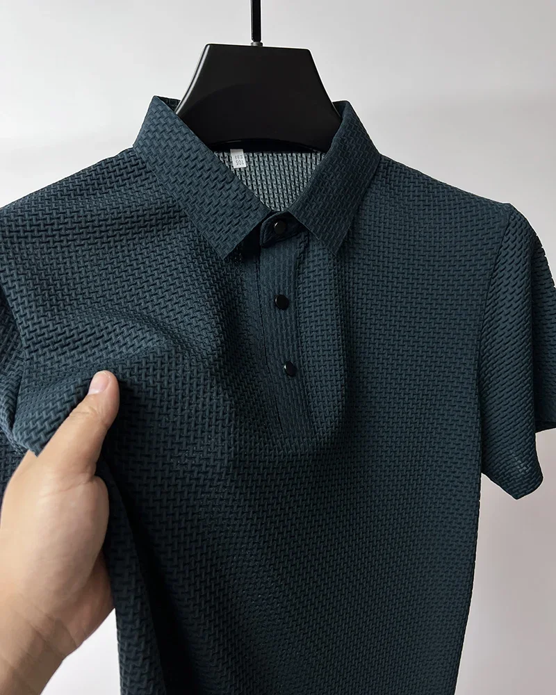 Summer New Men's Lop-up Hollow Short-sleeved Polo Shirt Ice Silk Brand Clothes Breathable Business Fashion T-Shirt Male Upto 6XL