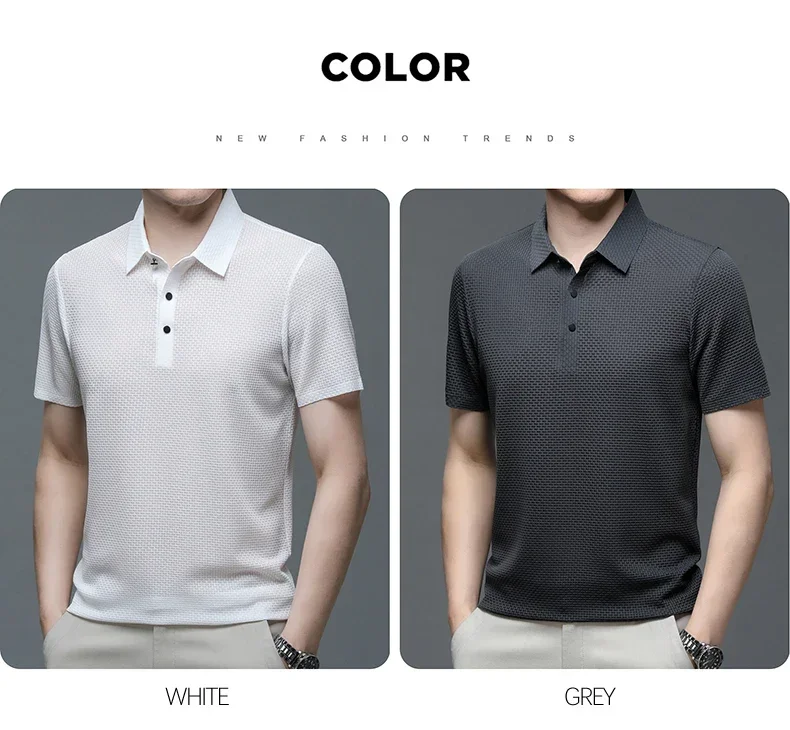 Summer New Men's Lop-up Hollow Short-sleeved Polo Shirt Ice Silk Brand Clothes Breathable Business Fashion T-Shirt Male Upto 6XL
