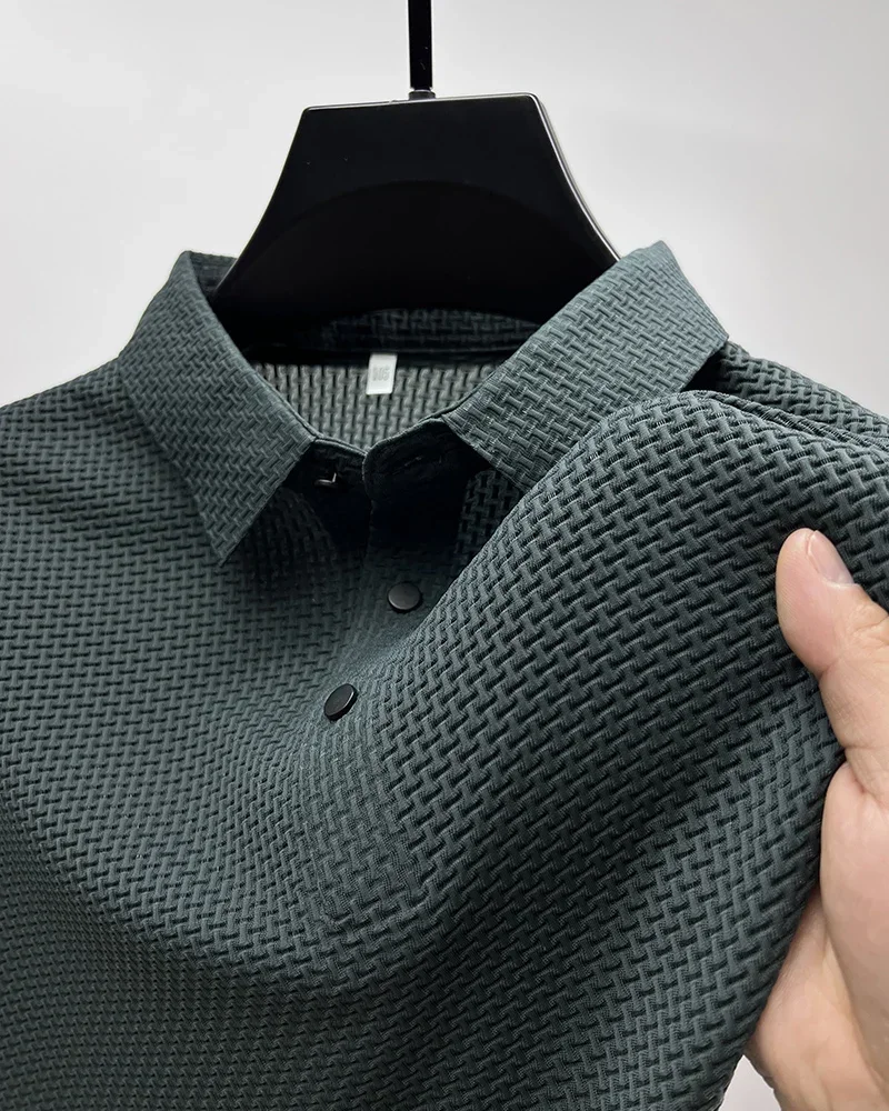Summer New Men's Lop-up Hollow Short-sleeved Polo Shirt Ice Silk Brand Clothes Breathable Business Fashion T-Shirt Male Upto 6XL
