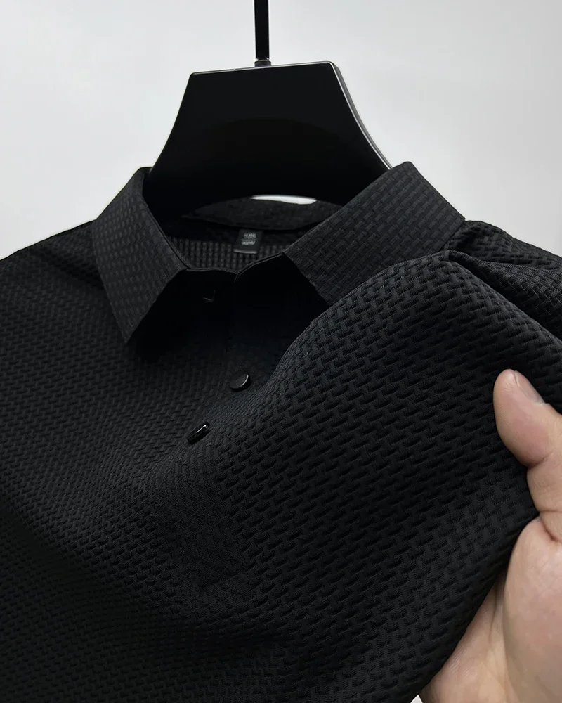 Summer New Men's Lop-up Hollow Short-sleeved Polo Shirt Ice Silk Brand Clothes Breathable Business Fashion T-Shirt Male Upto 6XL