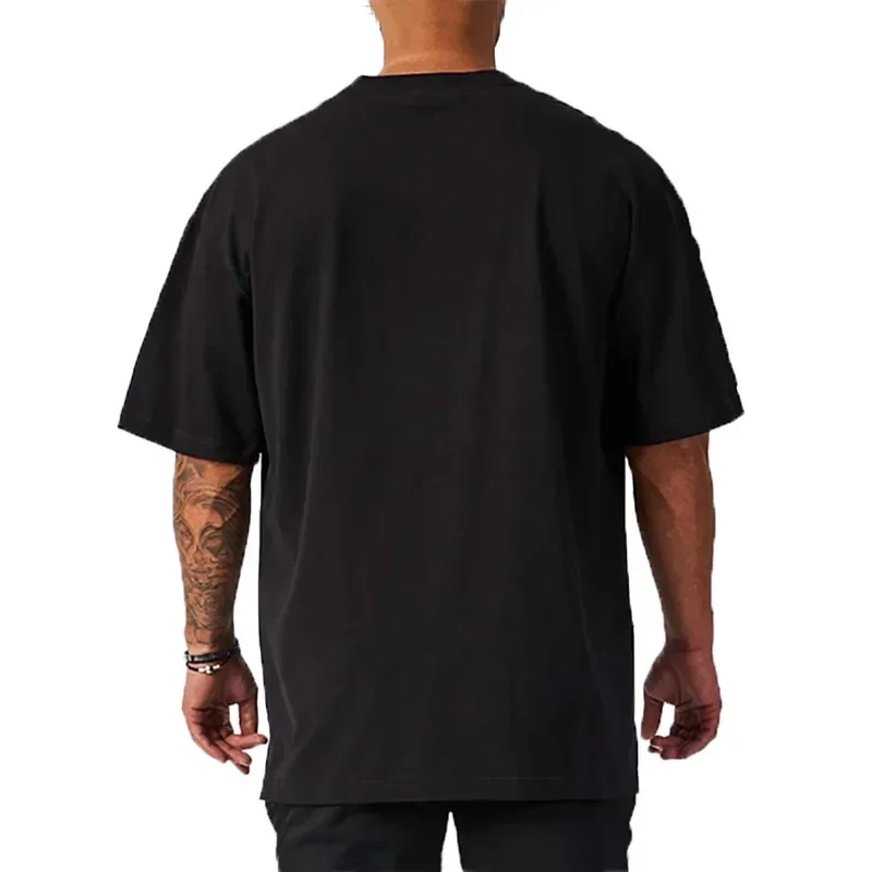 Summer oversized men's cotton shoulder relaxation and descent fitness summer fitness sports bodybuilding short-sleeved T-shirt