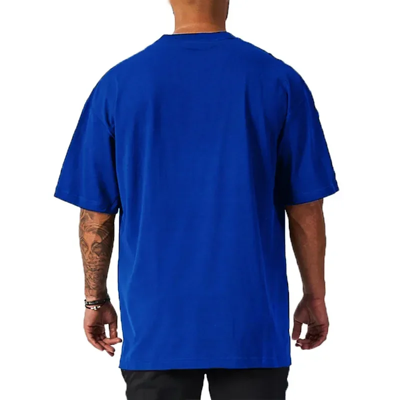 Summer oversized men's cotton shoulder relaxation and descent fitness summer fitness sports bodybuilding short-sleeved T-shirt