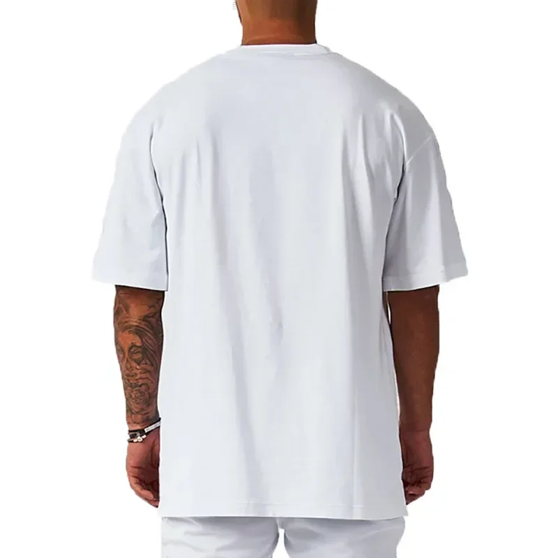 Summer oversized men's cotton shoulder relaxation and descent fitness summer fitness sports bodybuilding short-sleeved T-shirt