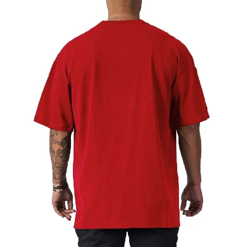 Summer oversized men's cotton shoulder relaxation and descent fitness summer fitness sports bodybuilding short-sleeved T-shirt