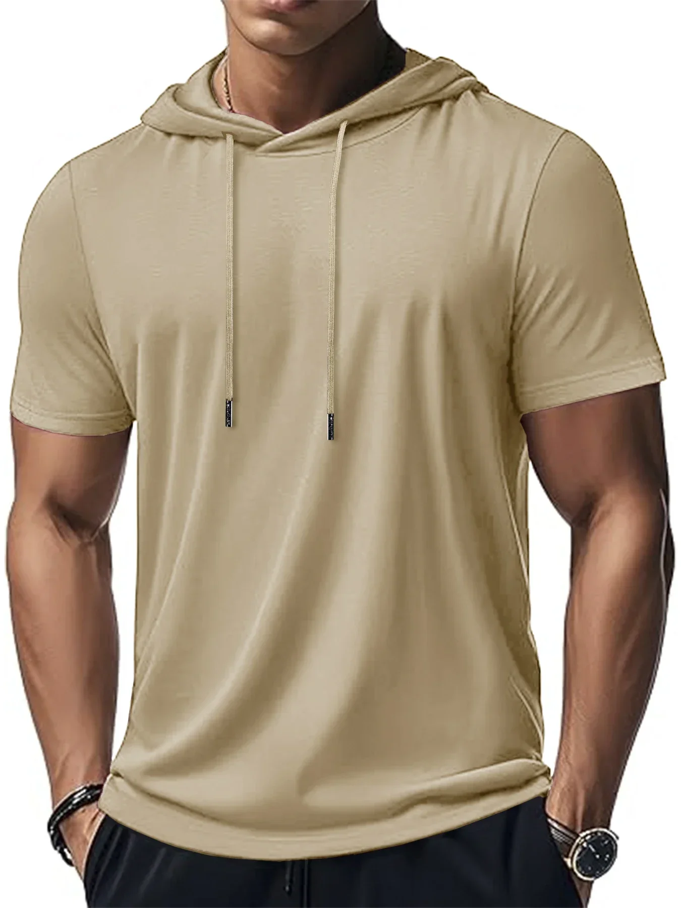 Men's Trendy And Fashionable Thin Style Breathable Loose Outdoor Running Casual Top Sports Short Sleeved T-shirt Hooded Style