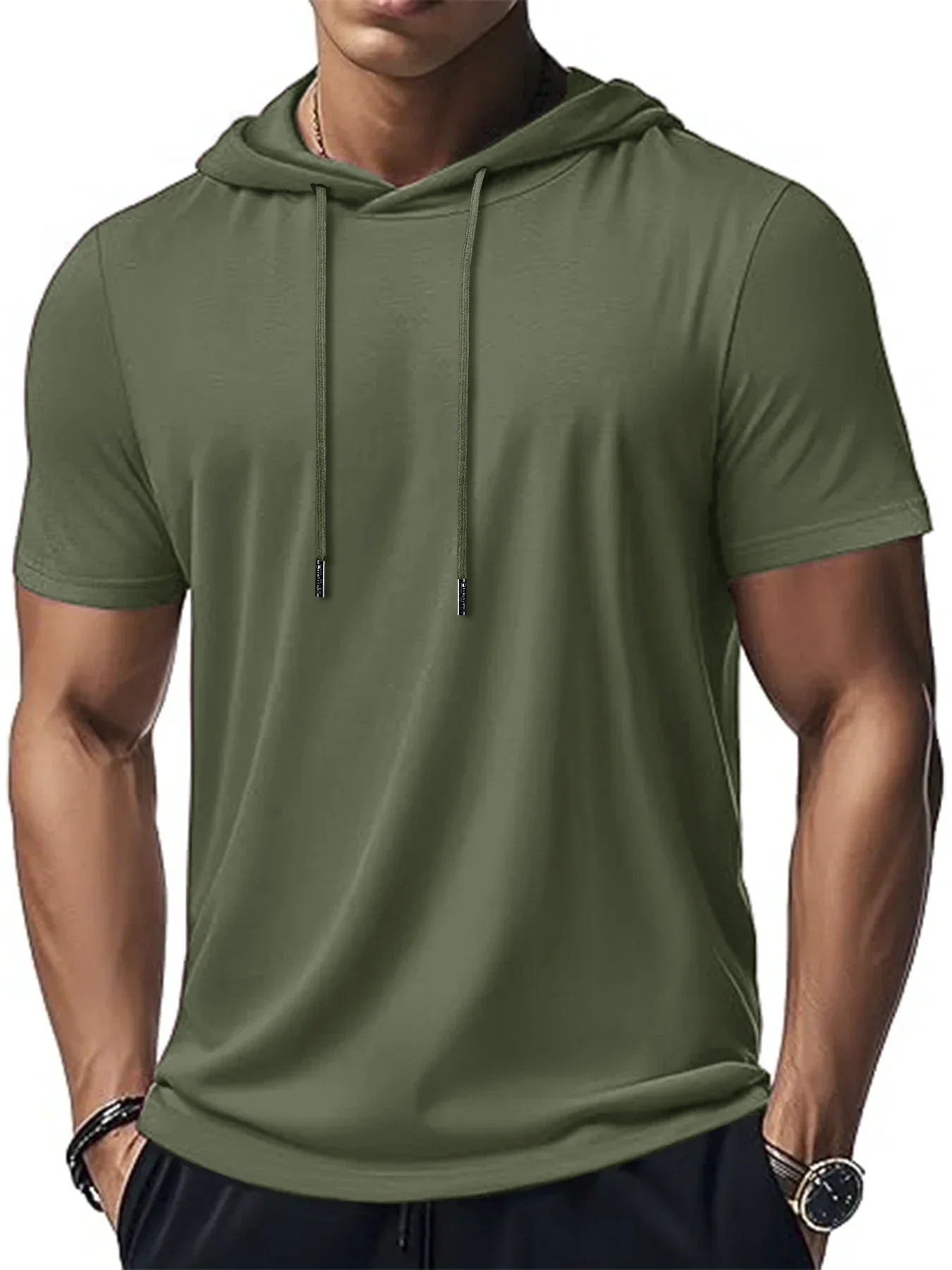 Men's Trendy And Fashionable Thin Style Breathable Loose Outdoor Running Casual Top Sports Short Sleeved T-shirt Hooded Style