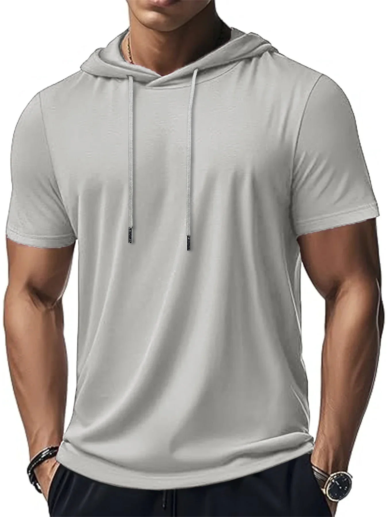 Men's Trendy And Fashionable Thin Style Breathable Loose Outdoor Running Casual Top Sports Short Sleeved T-shirt Hooded Style