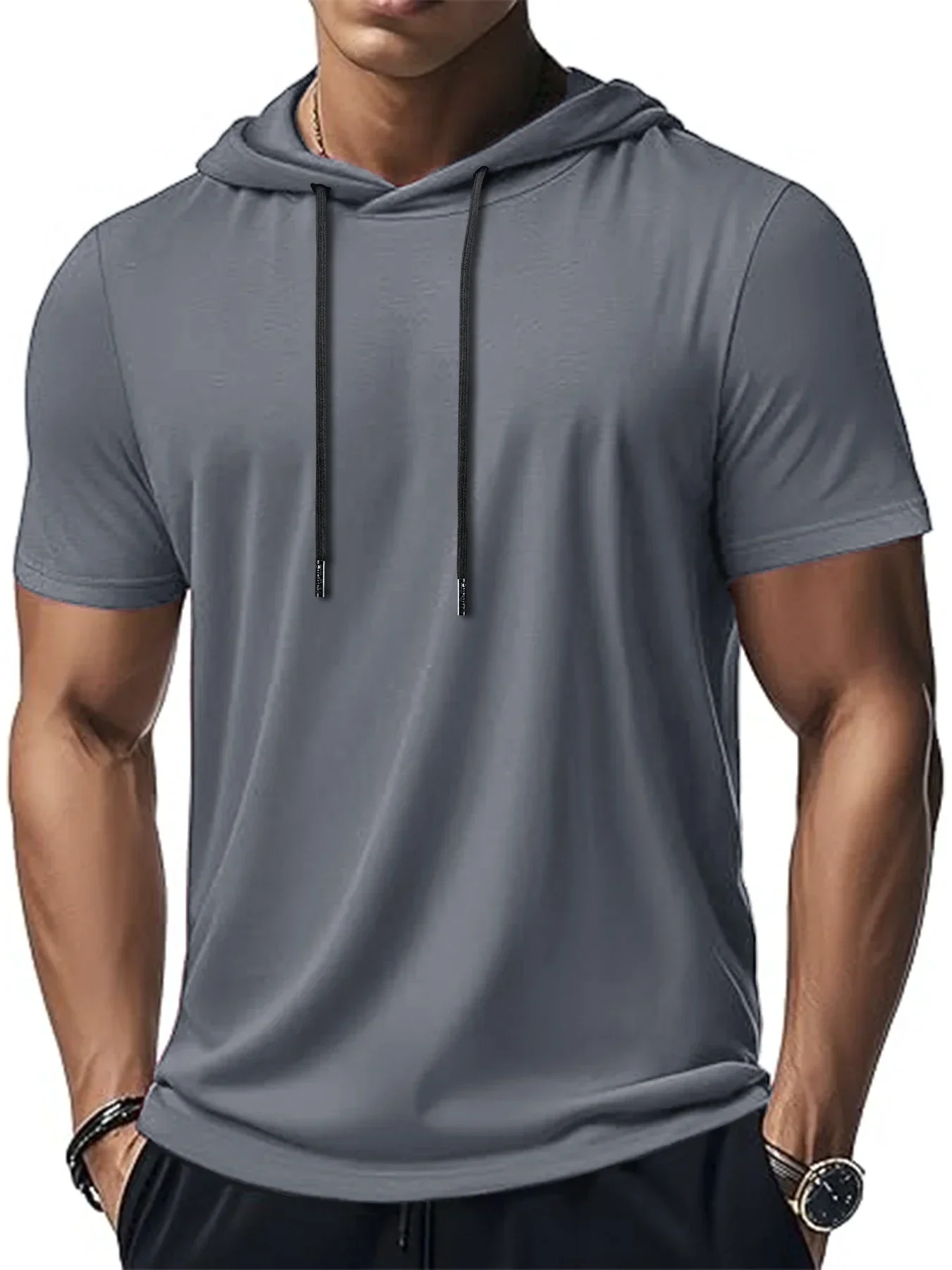 Men's Trendy And Fashionable Thin Style Breathable Loose Outdoor Running Casual Top Sports Short Sleeved T-shirt Hooded Style
