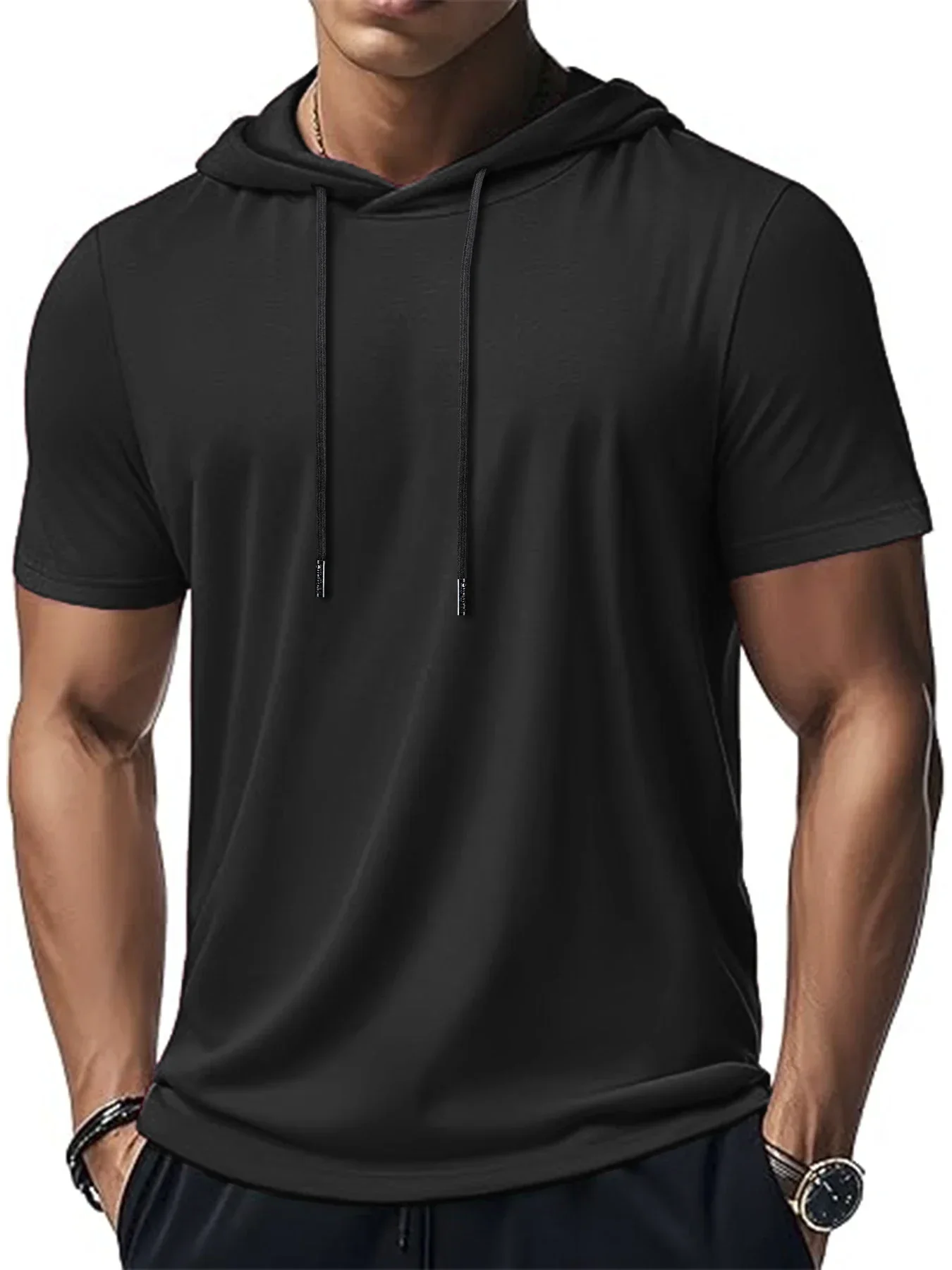 Men's Trendy And Fashionable Thin Style Breathable Loose Outdoor Running Casual Top Sports Short Sleeved T-shirt Hooded Style