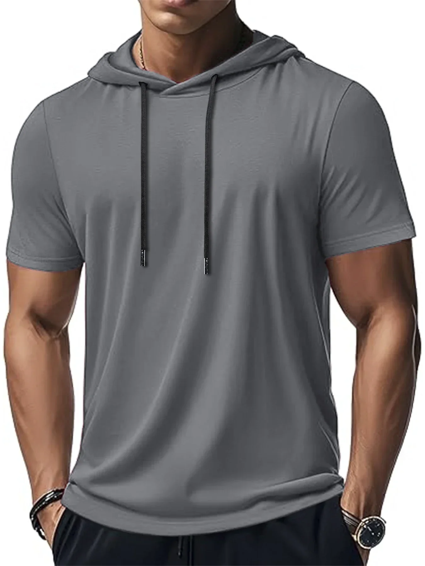 Men's Trendy And Fashionable Thin Style Breathable Loose Outdoor Running Casual Top Sports Short Sleeved T-shirt Hooded Style