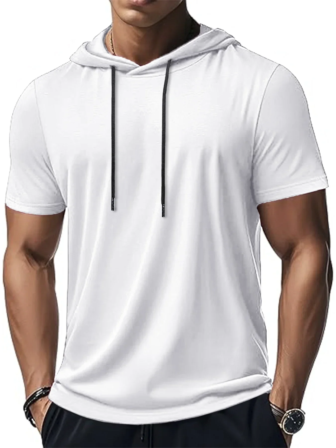Men's Trendy And Fashionable Thin Style Breathable Loose Outdoor Running Casual Top Sports Short Sleeved T-shirt Hooded Style