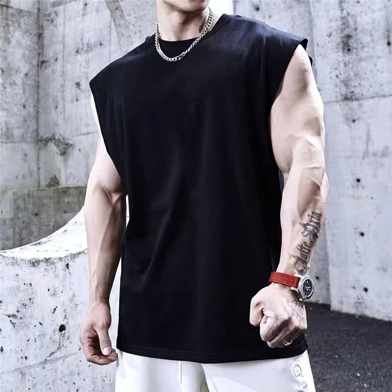 Summer Plain Mens Fitness Singlets Loose Mesh Gym Tank Tops Bodybuilding Clothing Sports Oversized Muscle Sleeveless Shirt