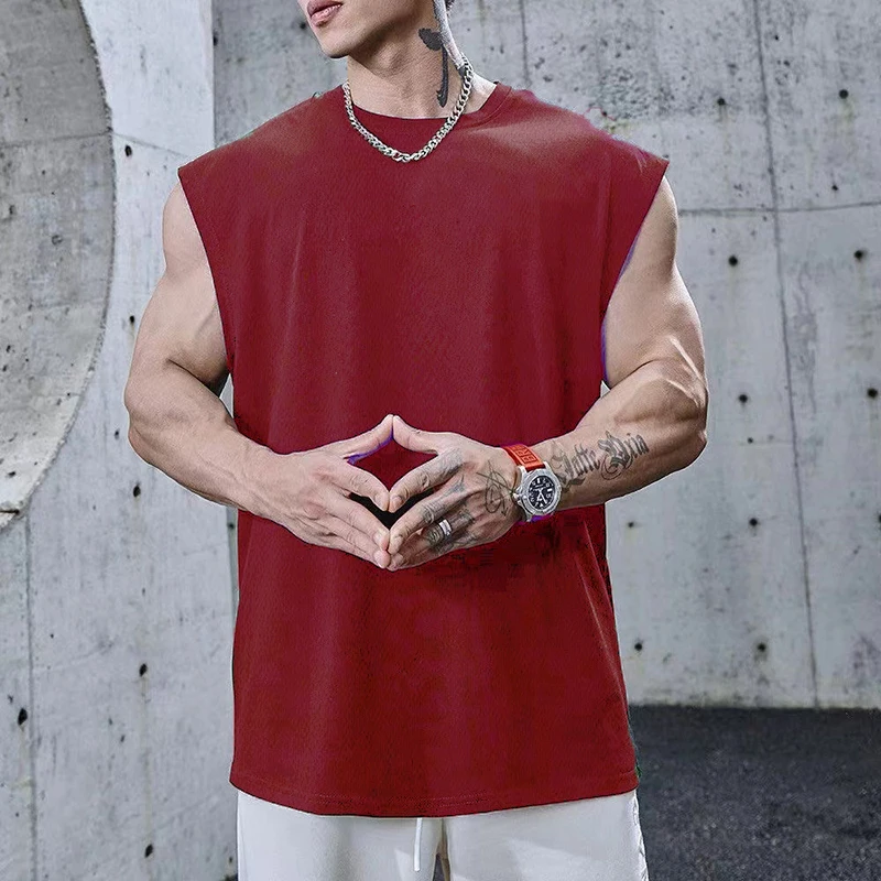 Summer Plain Mens Fitness Singlets Loose Mesh Gym Tank Tops Bodybuilding Clothing Sports Oversized Muscle Sleeveless Shirt